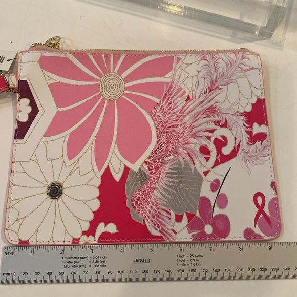 Chico’s Printed Zip Pouch w pink floral design & wristlet strap, LBBC Pouch NWT - Picture 9 of 12